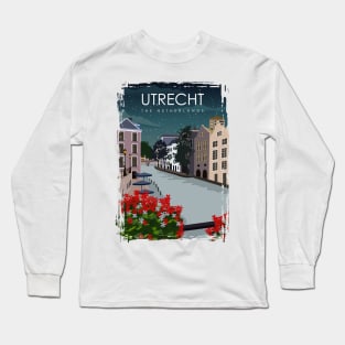 Utrecht The Netherlands Vintage Minimal Retro Travel Poster at Night Long Sleeve T-Shirt